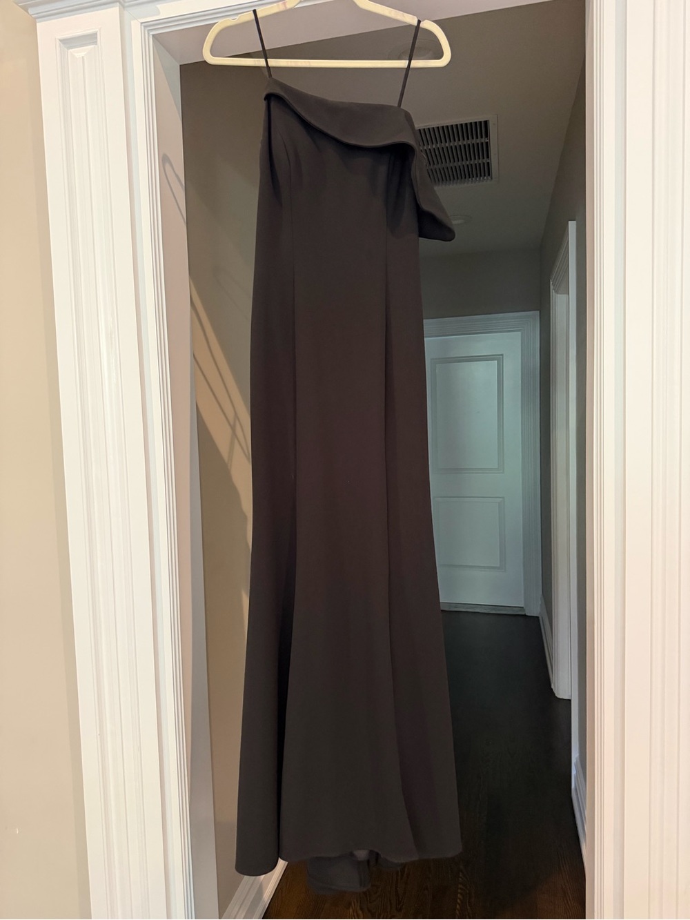 Aqua Black Spaghetti Strap with ruffled detail Evening Gown